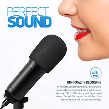 Amcrest USB Microphone for Voice Recordings, Podcasts, Gaming, Online Conferences, Live Streaming, Cardioid Microphone with Adjustable Heavy Metal Stand, Windscreen and 6.5 ft USB Cable, AM430