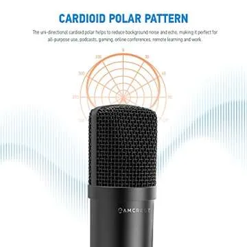 Amcrest USB Microphone for Voice Recordings, Podcasts, Gaming, Online Conferences, Live Streaming, Cardioid Microphone with Adjustable Heavy Metal Stand, Windscreen and 6.5 ft USB Cable, AM430