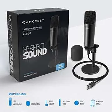 Amcrest USB Microphone for Voice Recordings, Podcasts, Gaming, Online Conferences, Live Streaming, Cardioid Microphone with Adjustable Heavy Metal Stand, Windscreen and 6.5 ft USB Cable, AM430