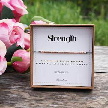 RareLove Strength Morse Code Bracelets Be Strong Inspirational Encouragement Friendship Gift For Wom...
