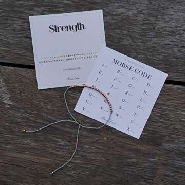 RareLove Strength Morse Code Bracelets Be Strong Inspirational Encouragement Friendship Gift For Women Tiny Beads Grey String Bracelet