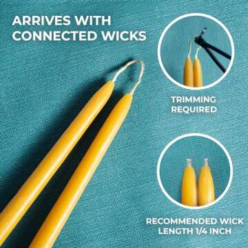 CANDWAX Beeswax Taper Candles 10 inch Set of 12 - Non Toxic and 100% Pure Beeswax Candles Ideal as Dinner Candles or Church Candles - Dripless Handmade Candles Beeswax Burns for 9.5 Hours