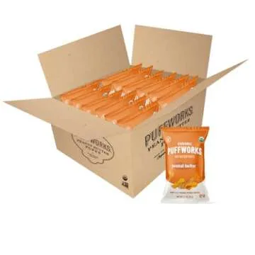 Puffworks Organic Peanut Butter Puffs, Crunchy Vegan Snack