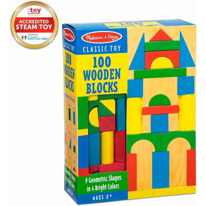 Melissa & Doug 100-Piece Wooden Blocks Set for Kids