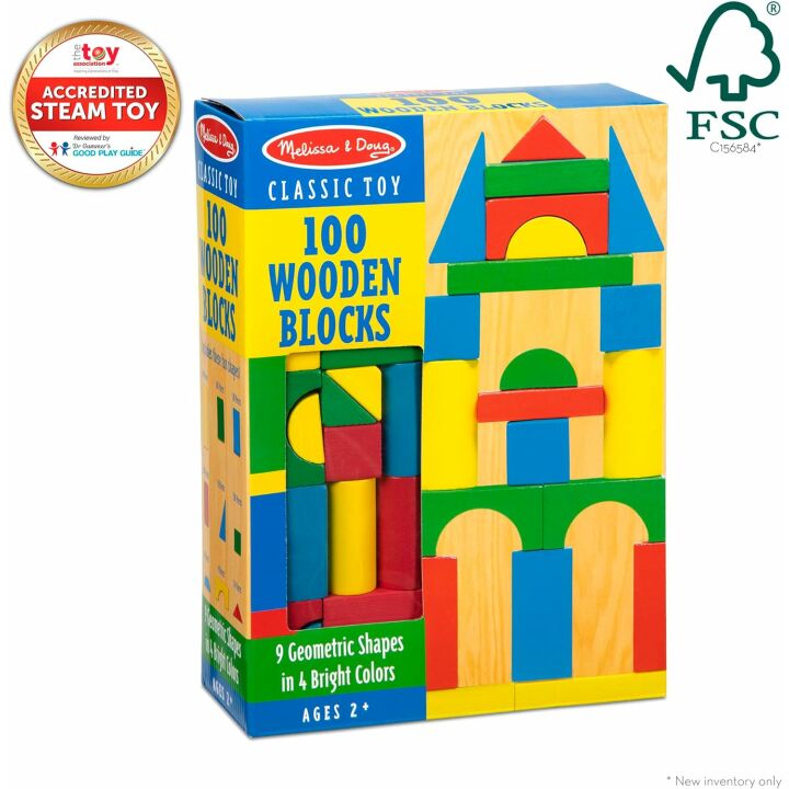 Melissa & Doug 100-Piece Wooden Blocks Set for Kids