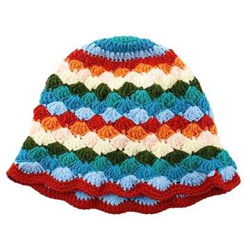 Crochet Bucket Hat Women Trendy Knit Floral Floppy Cap Cute Boho Flower Handmade Beanies Outdoor Boh...