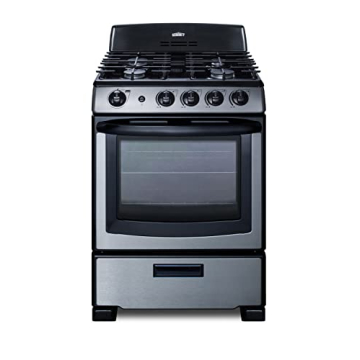 Summit 24" Gas Range, 4 Sealed Burners 2.9 cu.ft Capacity, Stainless Steel with Black Trim- PRO247SS