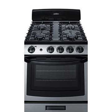 Summit 24" Gas Range, 4 Sealed Burners 2.9 cu.ft Capacity, Stainless Steel with Black Trim- PRO247SS