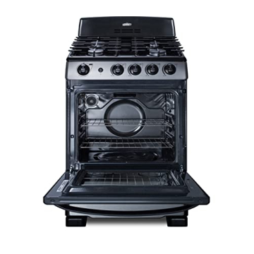 Summit 24" Gas Range, 4 Sealed Burners 2.9 cu.ft Capacity, Stainless Steel with Black Trim- PRO247SS