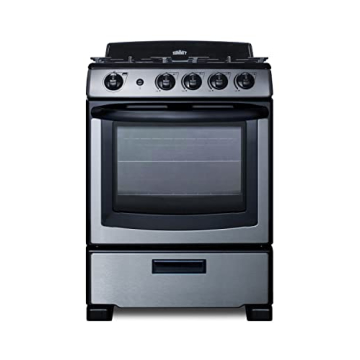 Summit 24" Gas Range, 4 Sealed Burners 2.9 cu.ft Capacity, Stainless Steel with Black Trim- PRO247SS