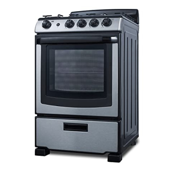 Summit 24" Gas Range, 4 Sealed Burners 2.9 cu.ft Capacity, Stainless Steel with Black Trim- PRO247SS