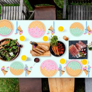 DYLIVeS 132 Pcs Ice Cream Birthday Party Supplies, Ice Cream Disposable Tableware Set Party Table Decorations for Girl, 9'' and 7'' Plates, Napkins, Cups, Forks, Banner, Serves 24