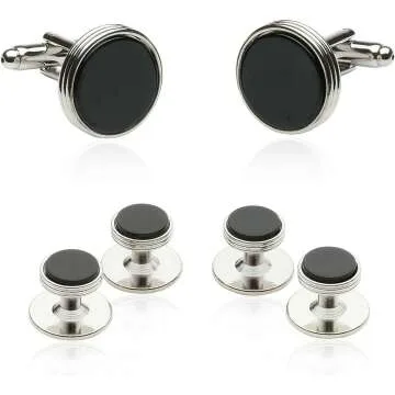 Tuxedo Cufflinks & Studs Set - Black Onyx & Silver