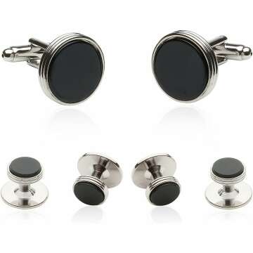Tuxedo Cufflinks & Studs Set - Black Onyx & Silver