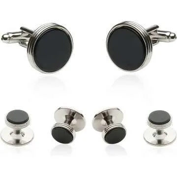 Tuxedo Cufflinks & Studs Set - Black Onyx & Silver