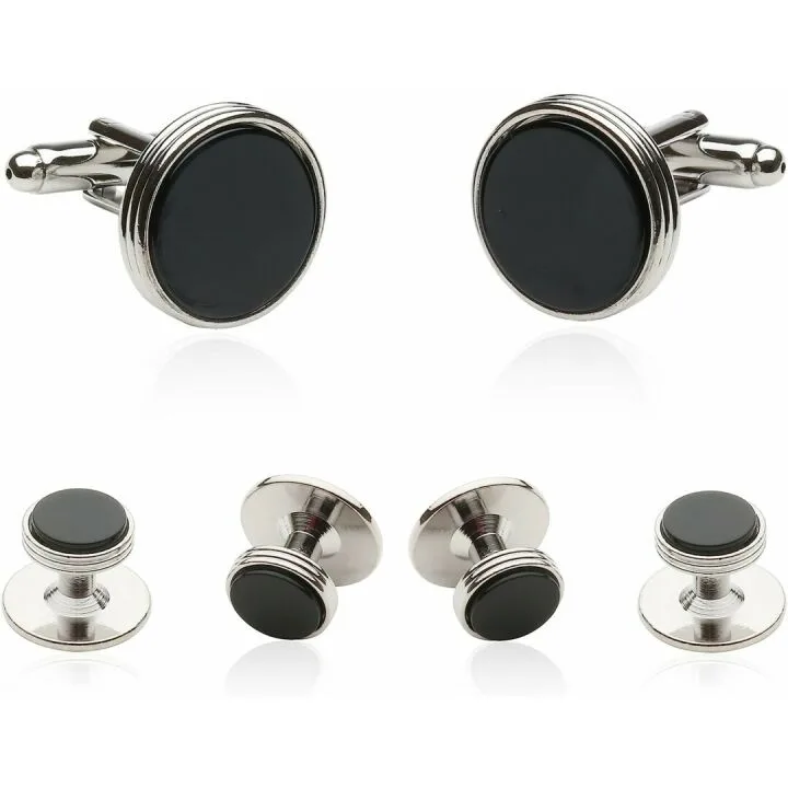 Tuxedo Cufflinks & Studs Set - Black Onyx & Silver