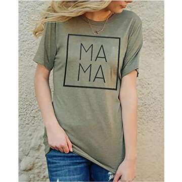 Mama Letters Print T-Shirt Women Short Sleeve Casual Graphic Tees Tops Mother's Day Shirts Gift (Arm...
