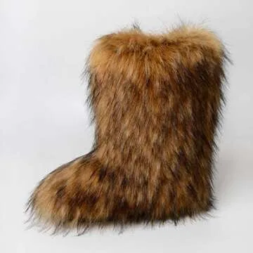QMFUR Women's Furry Faux Fur Boots Knee High Snow Boots Fuzzy Fluffy Flat boot Winter Warm Fashion Boots (Brown, adult, women, numeric_5, numeric, us_footwear_size_system, medium)