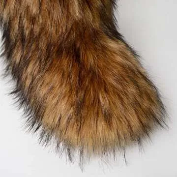 QMFUR Women's Furry Faux Fur Boots Knee High Snow Boots Fuzzy Fluffy Flat boot Winter Warm Fashion Boots (Brown, adult, women, numeric_5, numeric, us_footwear_size_system, medium)