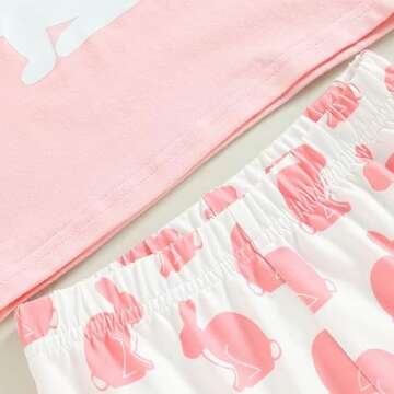YINGISFITM Baby Girl Easter Outfit Bunny Print Short Sleeve Tee Tshirt Pants Toddler Bell Bottoms Summer Clothes 2Pcs Set (5-6 Years,Pink Rabbit)