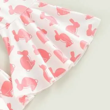 YINGISFITM Baby Girl Easter Outfit Bunny Print Short Sleeve Tee Tshirt Pants Toddler Bell Bottoms Summer Clothes 2Pcs Set (5-6 Years,Pink Rabbit)