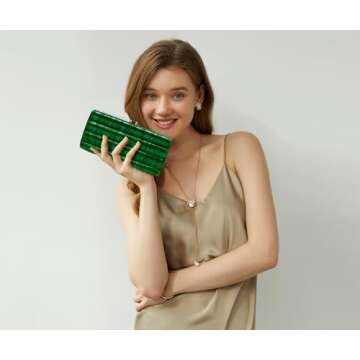 NUSTTAL Women Acrylic Clutch Purse Marbled Evening Shoulder Bag for Wedding Cocktail Party Prom (Gre...