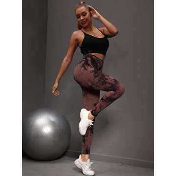 OVESPORT Seamless Leggings for Women Butt Lift High Waist Sexy Tie Dye Yoga Pants Soft Opaque Sports Workout Tights Running (Brown, Small)