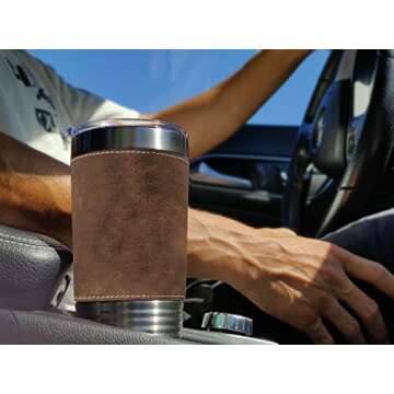 LaserGram 20oz Vacuum Insulated Tumbler Mug, Horse Racing, Personalized Engraving Included (Faux Leather, Rustic)