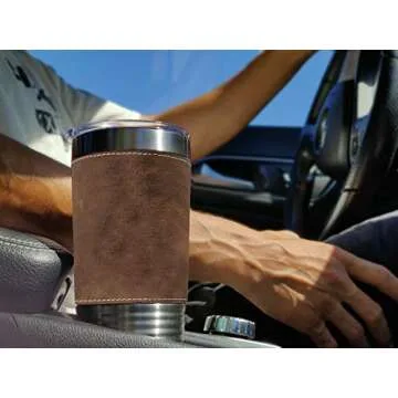 LaserGram 20oz Vacuum Insulated Tumbler Mug, Horse Racing, Personalized Engraving Included (Faux Leather, Rustic)