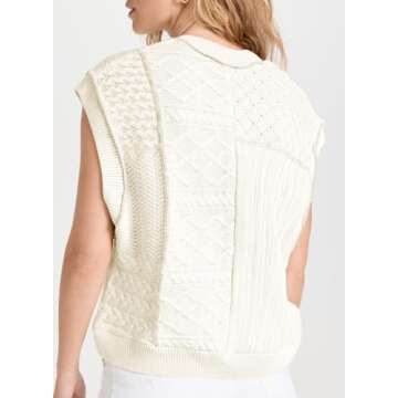 EVALESS Women's Sweater Vests Summer Cap Sleeve Crewneck Sleeveless Knitted Crochet Tops Trendy 2025 White XL