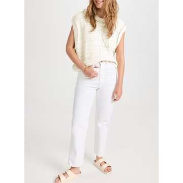 EVALESS Women's Sweater Vests Summer Cap Sleeve Crewneck Sleeveless Knitted Crochet Tops Trendy 2025 White XL