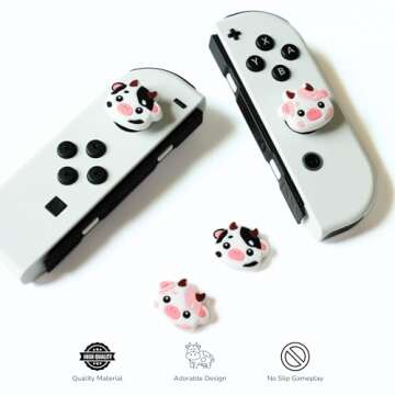 StickieTech Switch Joycon Thumb Grip Caps, Soft Cute Silicone Joystick Cover Compatible with Nintendo Switch/OLED/Switch Lite, Analog Stick Grips Button Covers for Switch, 4PC Set (Pink & Black)