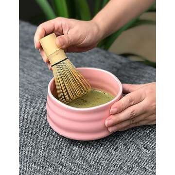 AIYICIII Ceramic Matcha Bowl, Handmade Japanese Green Tea Cup,Matcha Tea Whisk Bowl For Ceremony Chawan 500ml 17oz (Pink)