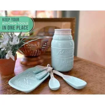 Vintage Mason Jar Kitchenware Set in Aqua Blue - Stylish & Functional