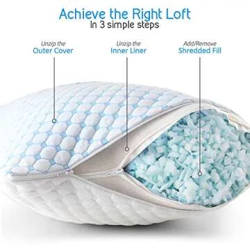 Nestl Cooling Pillow, Shredded Memory Foam Pillows Queen Size Set of 2, Gel Infused Cool Pillow, Adj...