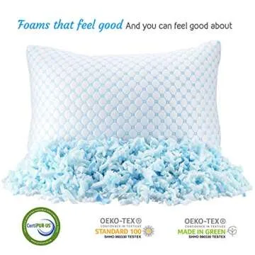 Nestl Cooling Pillow, Shredded Memory Foam Pillows Queen Size Set of 2, Gel Infused Cool Pillow, Adjustable Cooling Pillows for Sleeping, Breathable Queen Pillows, Washable Removable Bed Pillow Cover