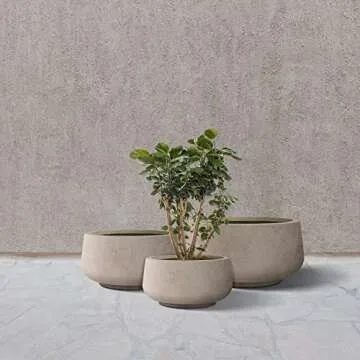 Kante 21.6",16.9",and 12.5" Dia Round Weathered Concrete Elegant Planters (Set of 3), Outdoor Indoor Garden Plant Pot with Drainage Hole and Rubber Plug for Home & Patio