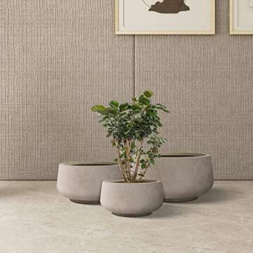 Kante 21.6",16.9",and 12.5" Dia Round Weathered Concrete Elegant Planters (Set of 3), Outdoor Indoor Garden Plant Pot with Drainage Hole and Rubber Plug for Home & Patio