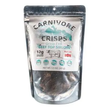 Carnivore Crisps, Grass Fed and Finished Beef Top Sirloin, Beef Crips, High Protein, Keto & Carnivore Diet Approved, Gluten-Free, No Hormones, 1.5 oz (Pack of 3)