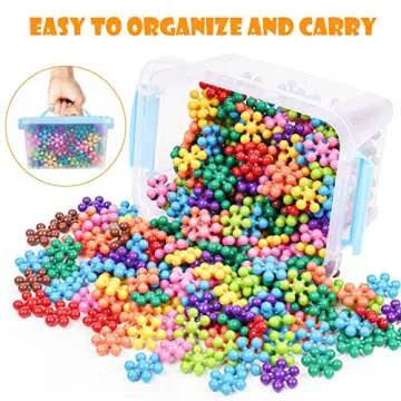 NiToy Snowflake Interlocking Building Block Educational Toy 300PCS for Kids Ages 3+, Multi-Color Solid Plastic Early Learning Creativity STEM Toy with Carrying Case Safe Material