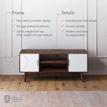 Nathan James Wesley Scandinavian TV Stand Media, Entertainment Center with Cabinet Doors, Console Table with Storage for Living Room, Brown/White