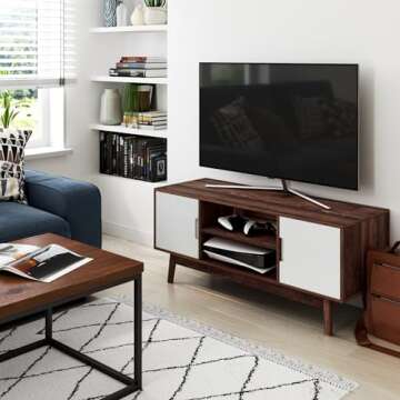 Nathan James Wesley Scandinavian TV Stand Media, Entertainment Center with Cabinet Doors, Console Table with Storage for Living Room, Brown/White