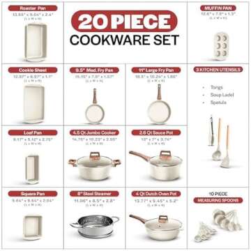 Bakken-Swiss 20-Piece Kitchen Cookware Set – Granite Non-Stick – Eco-Friendly – for All Stoves...