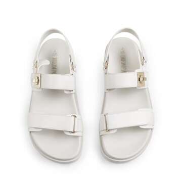 DREAM PAIRS Women's Comfortable Open Toe Flat Sandals Fashion One Band Summer Dessy Sandals,Size 8,WHITE,SDFS2409W