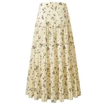 NASHALYLY Women's Chiffon Elastic High Waist Pleated A-Line Flared Maxi Skirts?Flower-203,2XL