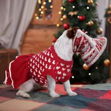 LETSQK Cozy Winter Dog Sweater Dress for Females