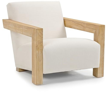 Meridian Furniture 479Cream Ward Collection Mid-Century Modern Linen Textured Fabric Upholstered Acc...