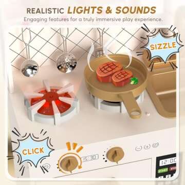 BIERUM Play Kitchen with Realistic Lights & Sounds, Wooden Kitchen Playset Chef Pretend Play Set for...
