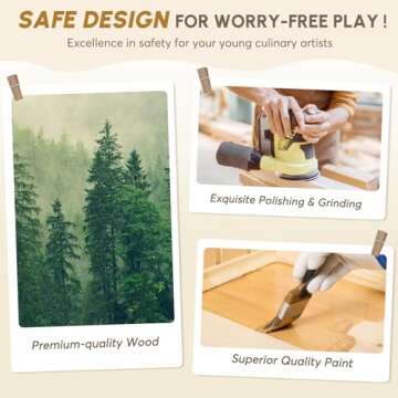 BIERUM Play Kitchen with Realistic Lights & Sounds, Wooden Kitchen Playset Chef Pretend Play Set for Toddlers, Toy Kitchen with 26 Pcs Toy Food & Cookware Accessories, Gift for Ages 3+