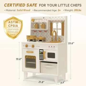 BIERUM Play Kitchen with Realistic Lights & Sounds, Wooden Kitchen Playset Chef Pretend Play Set for Toddlers, Toy Kitchen with 26 Pcs Toy Food & Cookware Accessories, Gift for Ages 3+